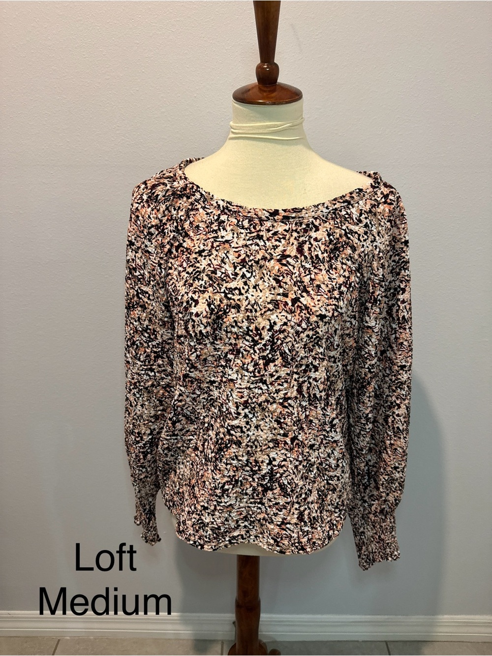 LOFT Pink, Black & White Speckled Long Sleeve Top